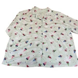 Serenada Sleepwear Knit Christmas Trees Pajama Top, sleep shirt, like new! 3X